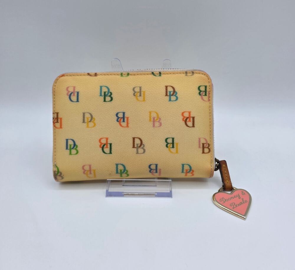 Dooney & Bourke Rainbow DB Monogram Zip Wallet Cream Multicolor Heart Charm